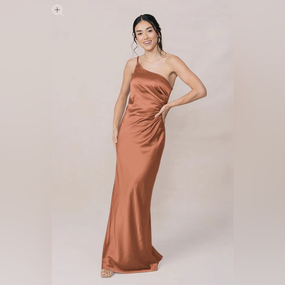 Revelry Jade Satin Dress in Copper